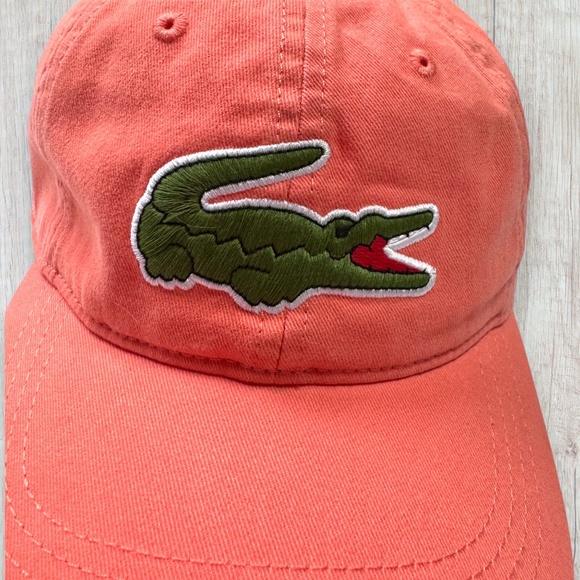 LACOSTE Big Croc Adjustable Baseball Cap Hat Coral Orange Unixex - Picture 5 of 10